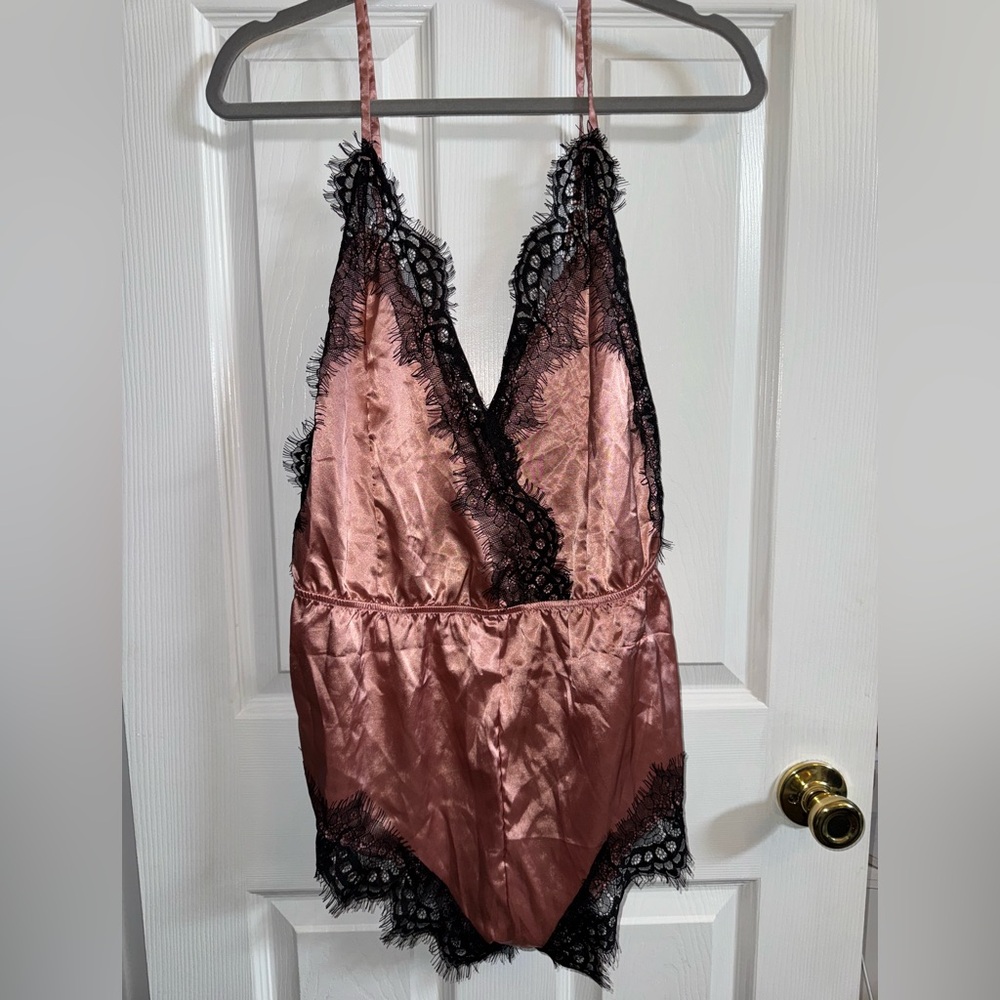 Elegant Pink and Black Lace Teddy